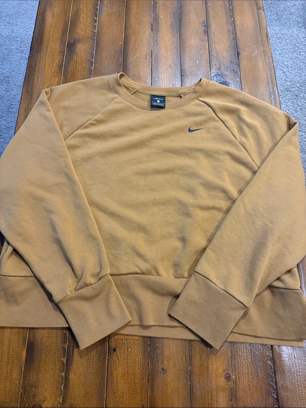 Nike women's Crewneck Sweatshirt in Camel Brown with Black Swoosh